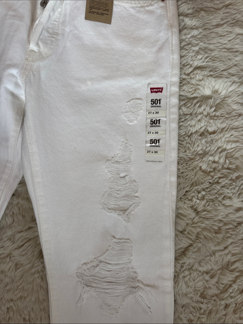 Levi's 501 Original Distressed White Button-Fly Jeans - Picture 4 of 7